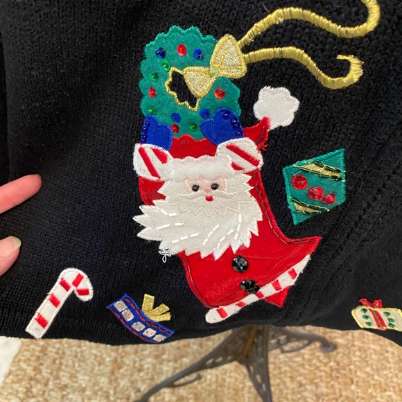 Vintage Carolina Colours Embroidered Santa Christmas Full Zip Sweater Cardigan M - Picture 5 of 10